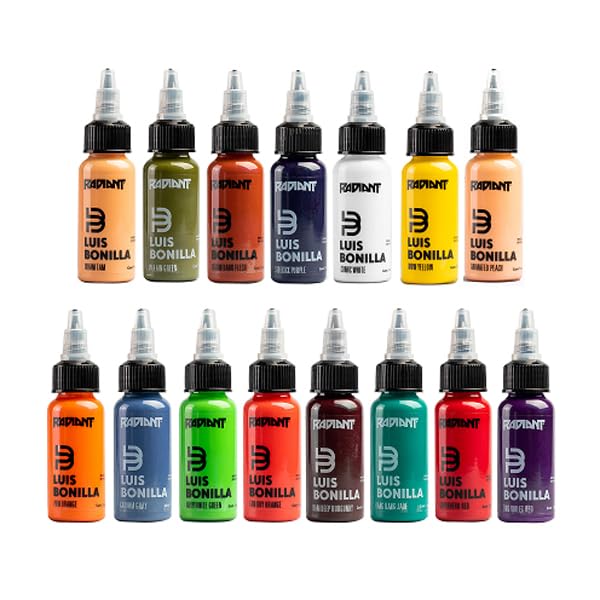 Radiant Colors Luis Bonilla New School Tattoo Ink Set - 15 Colors - 1 Ounce Bottles