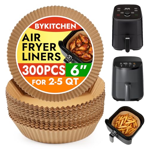 Image of BYKITCHEN 300PCS Small Disposable Air Fryer Liners for 2 to 5QT Airfryer | Round Air Fryer Parchment Paper Liners Compatible with Ninja AF101 4 QT, CHEFMAN 2 QT, Cosori 2.1QT, Dash 2.6 Quart & More