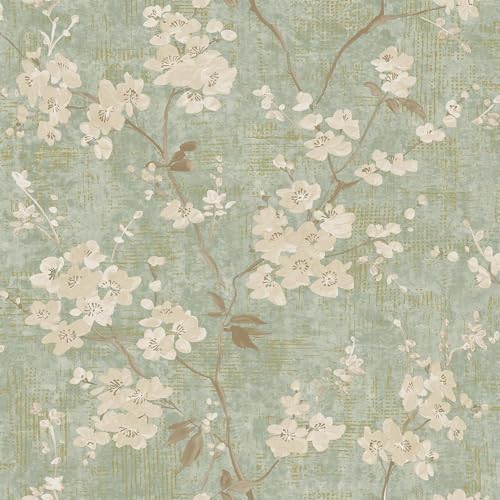 Anethe Blossom Sage Green Wallpaper - Flowers Floral Botanical Classic Traditional - Textured Paste The Wall Vinyl
