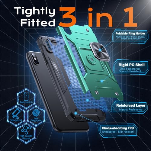 Image of Anqrp Heavy Duty Case for iPhone X /XS Case with Enhanced Ring Holder Grip Stand, Military Grade Shockproof Rugged Drop Protective Silicone Hard Slim iPhone X /XS Phone Case Cover,Forest Green