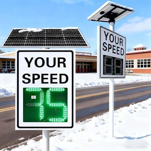 Solar-Powered Radar Speed Sign 23.6"x35.4" & 23.6"x23.6" - Reflective Speed Display with Remote, Solar Panel, IP65 Waterproof, Easy Mounting & Complete Accessories for Road Safety