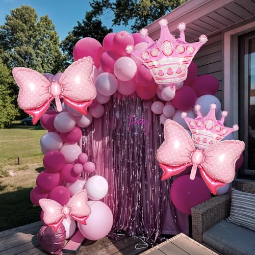 Image of 10pcs Pink Crown Balloons And Pink Bow Balloon, Light Bows Balloons, Large Pastel Crown Foil Balloon With Two Sizes For Birthday Baby Shower Theme Party Wedding Bridal Shower Decoration