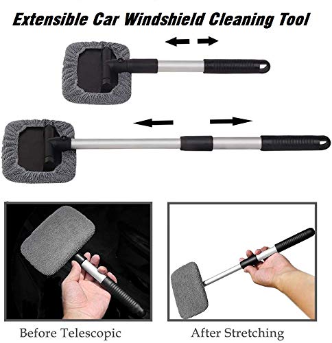 Reenfaya Windshield Cleaner Window Windshield Cleaning Tool With Extendable Handle And Washable Reusable Microfiber Cloth Auto Interior Exterior Glass Wiper Car Glass Cleaner Kit-2 Pack #TOP1