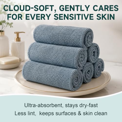 Image of TEAWOO Grey Washcloths 15 Pack, Highly Absorbent & Quick Drying
