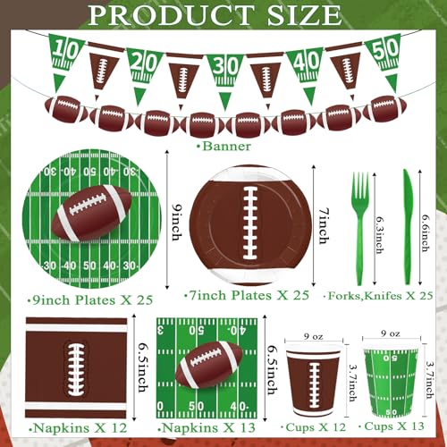 152 Pcs Football Party Supplies Kit Serve 25, Football Party Dinner Plates, Dessert Plates, Napkins, Cups, Banner for Football Birthday Party Sports Game Day Tailgate Party Decorations