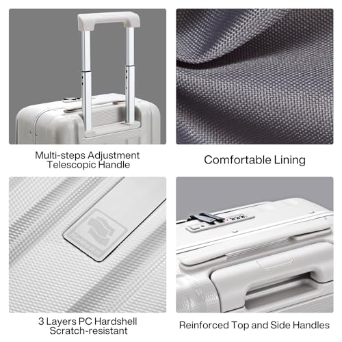 Image of Hanke 16 20 24 26 Inch Carry On Suitcase PC Hardshell Luggage Top Open Aluminum Frame Rolling Suitcases with Wheels Travel Luggage for Womem Men, Ivory White Upgrade, 20 Inch, 20 Inch Carry on Luggage
