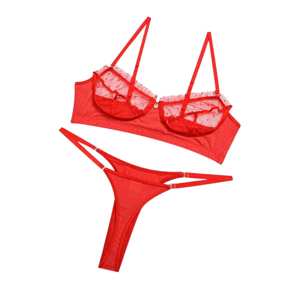 Body et Nuisettes érotiques pour Femmes Lingerie Sexy pour Femme Corset String Soutien-Gorge Ensemble de vêtements en Dentelle Transparente (Rouge S)
