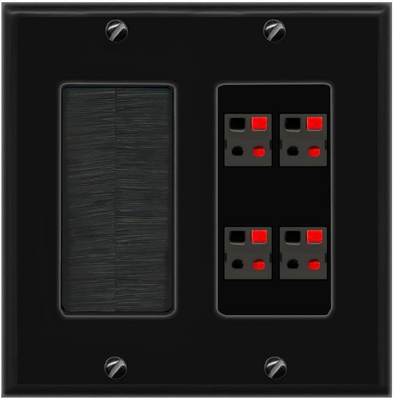 RiteAV 4 Port Speaker Wire Plug Jack Wall Plate - Brush [Red/White]