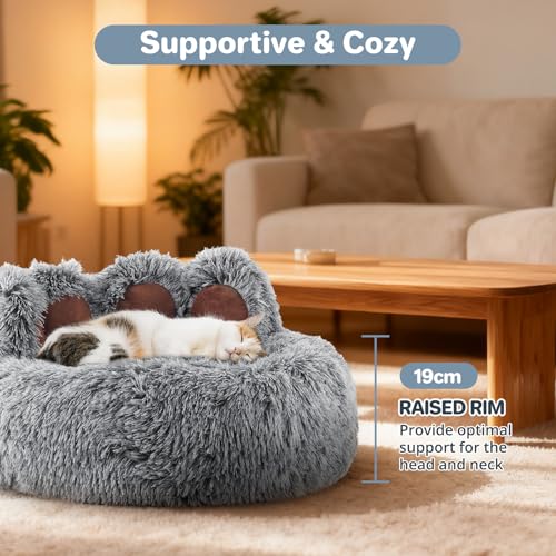 Luvore Katzenbett Flauschig von Pfote Form, Donut Hundebetten Katzenbetten Waschbar, Cat Bed Bequem und Weich für Katzen Kleine Hunde Größe 60cm