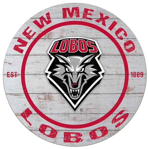 KH Sports Fan New Mexico Lobos Weathered Circle Sign, 20x20 Inches, Lobos Decor for Dorm Room, Fan Cave, Living Room; Display Your Team Spirit with This New Mexico Lobos Wall Art