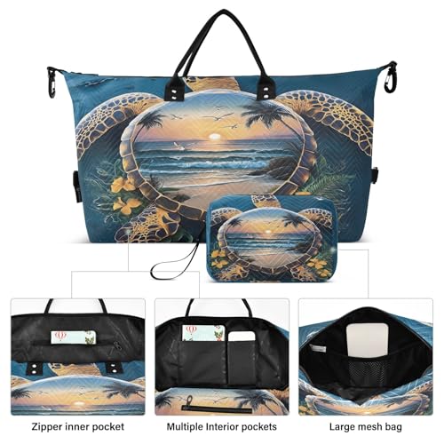 Weekender Bags Travel Duffel Gym Bag Sea Turtle Beach Carry on Overnight Tote Bag with Toiletry Bag for Airplane Travel Trip Gym Yoga2
