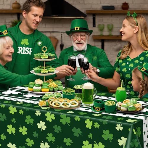 Image of OHOME St Patricks Day Decorations - 2 PCS Shamrock Tablecloth | St Patricks Day Party Favors Supplies Decor Indoor Outdoor - St Patrick's Day Table Runner Covers Backdrop Banner for Home Kitchen