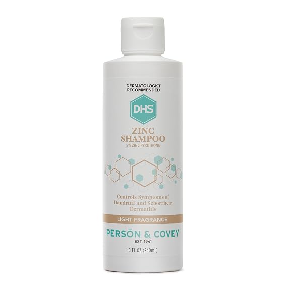 DHS Zinc Shampoo Dandruff Shampoo for Flaky and Dry Scalp with 2% Zinc Pyrithione, 8 oz