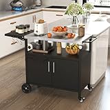 COSTWAY BBQ Storage Cart Table, 84cm Garden Serving Trolley with Folding Stainless Steel Top, 6 Hooks, Open Shelf & 2-Door Cabinet, Portable Food Prepare Dining Cart for Outdoor Grilling and Cooking - Image 8