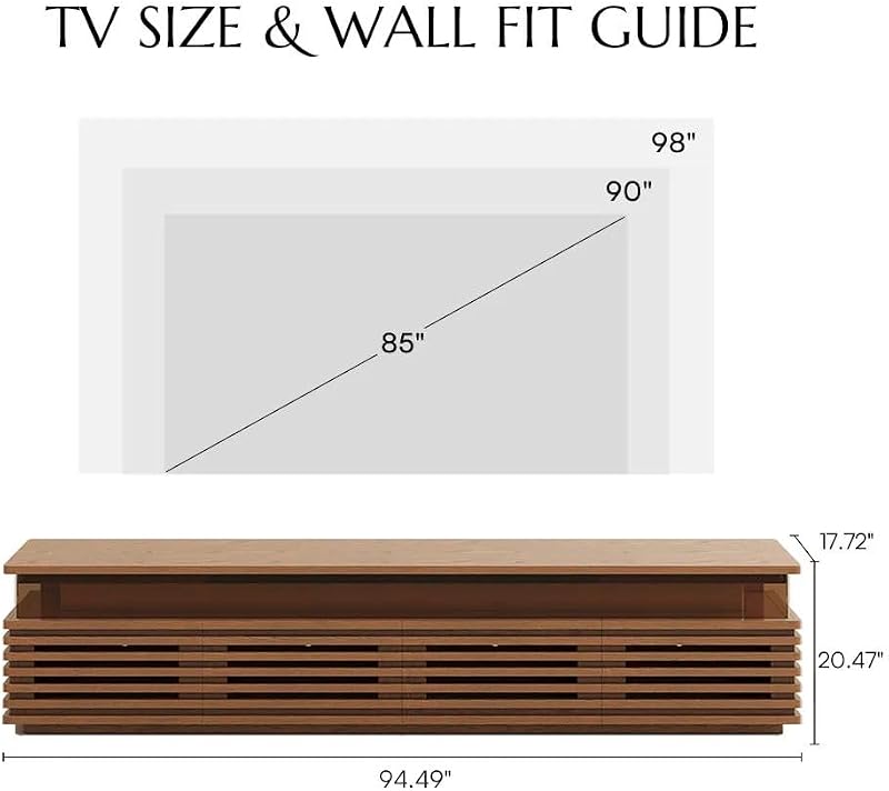 POVISON 94.49'' Fully Assembled TV Stand with Adjustable LED Lights, Walnut image 2