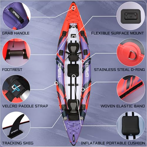 UPWELL 11'/14'6”Inflatable Kayak with Drop Stitch Floor and Accessories Including Kayak Seat with Thickened Cushion, Paddle, Fin, Repair Kits, Carry Bag and Hand Pump - Image 4