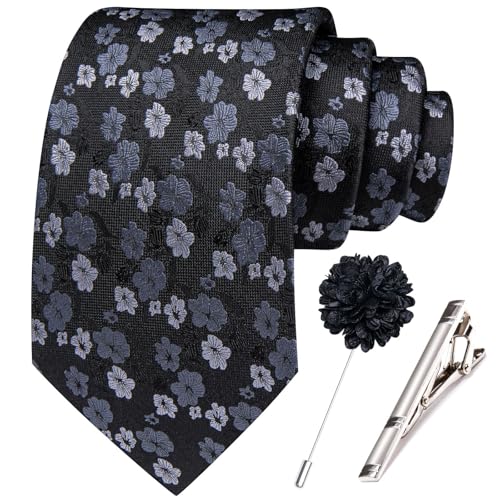 Image of Hi-Tie 63 inches Striped Paisley Extra Long Ties for Men Silk Necktie with Lapel Pin Tie Clip Big and Tall Men Formal Wedding