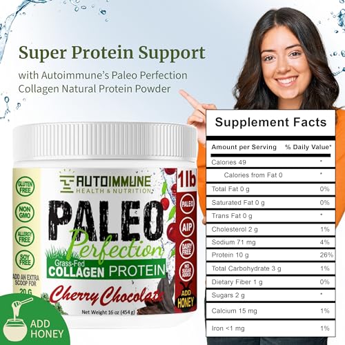 Paleo Perfection Double Chocolate Grass Fed Beef Collagen Protein Powder without Stevia - Paleo, Keto, SCD, AIP Protein Powder w/ Apple Fiber, Carrot, Broccoli - 1lb Protein Powder & Superfood Blend