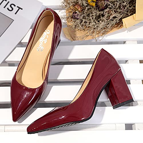 JiangWei Shu Women's High Heeled Pointed Toe Chunky Heel Pumps Shoes4