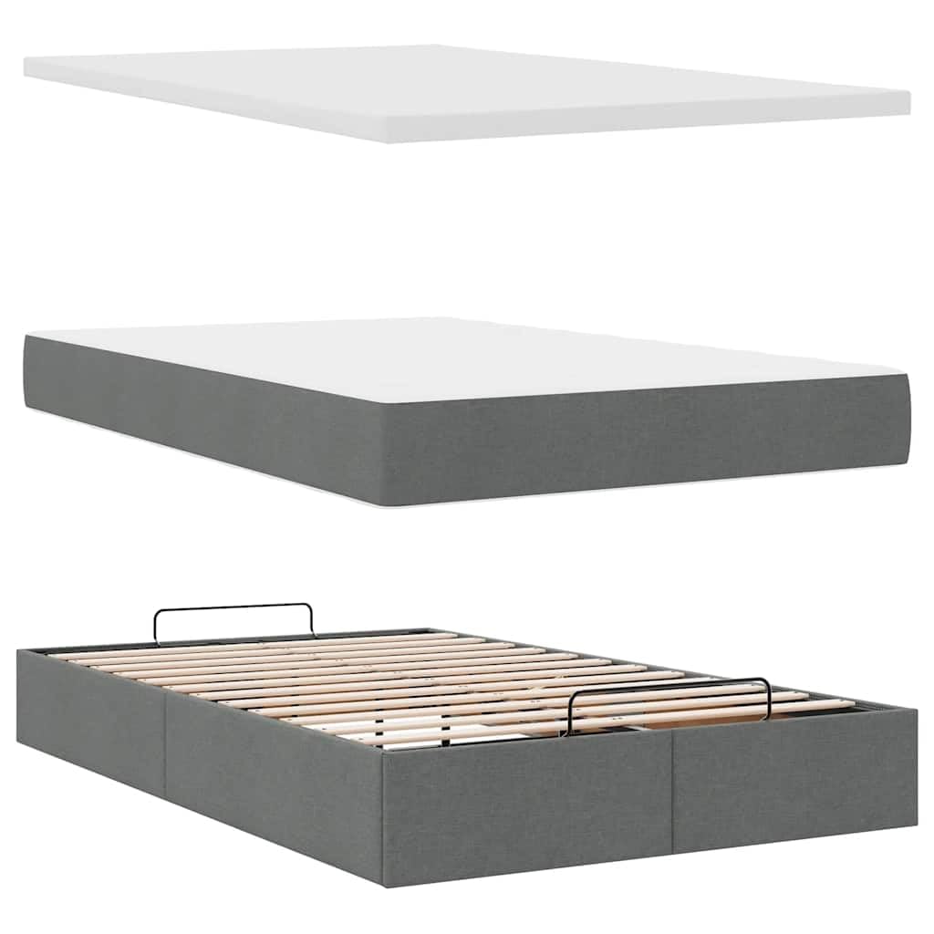 Cama otomana con colchón, 120 x 200 cm, color gris oscuro, núcleo de muelles ensacados, superficie de descanso para dormitorio, habitación juvenil, habitación de invitados