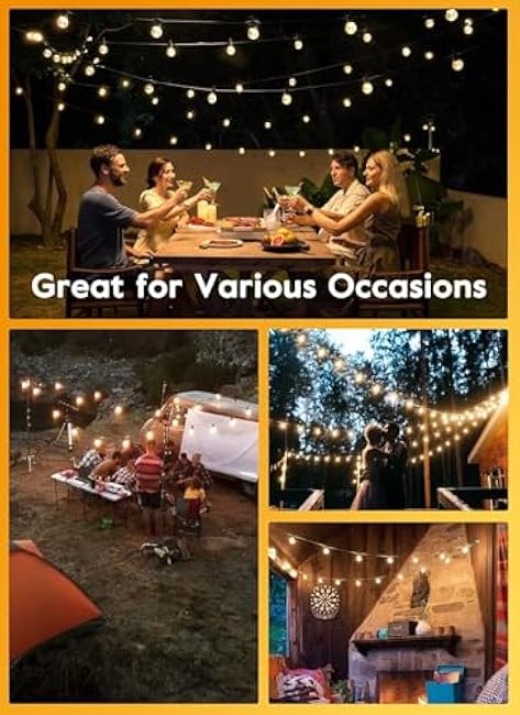 Brightown Led String Lights Outdoor 50Feet G40 Patio Lights with 52 Led Shatterproof Bulbs(2 Spare), Waterproof Led Globe Hanging Lights for Backyard Porch Bistro Balcony Decor, E12 Socket, 2200K