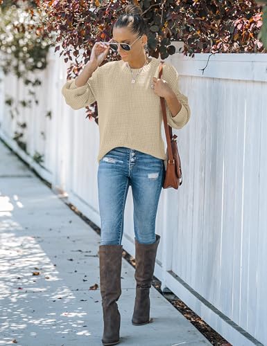 Image of MEROKEETY Women's Fall Long Sleeve Waffle Knit Oversized Sweater