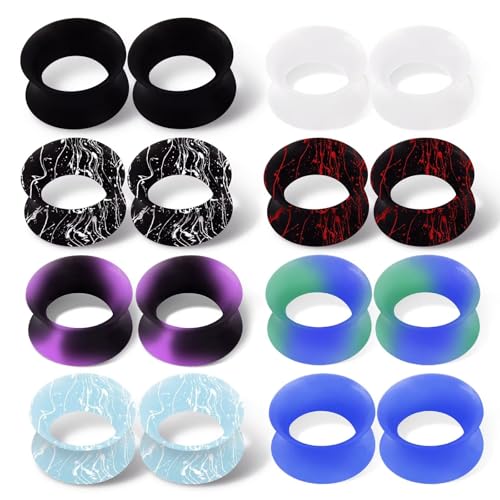 WBRWP 16pcs Silicone Ear Tunnels Men 00g(10mm): Soft Ear Gauges Plugs Multi Colors Double Flared Ear Expanders Stretchers Piercing Jewelry for Women