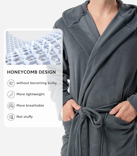 DAVID ARCHY Men's Robe Long Sleeve Lightweight Knit Bathrobe,Comfort Knee Length Hood Sleepwear2