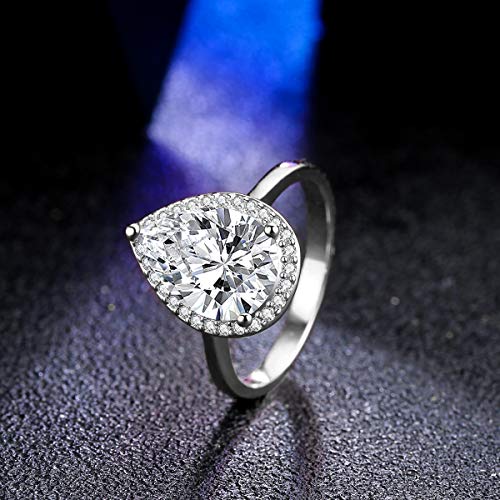 LAZLUVU 4.85 Carat Teardrop Cubic Zirconia Rings for Women Solitaire Halo Promise Wedding Engagement Ring Mothers Day Christmas Jewelry Gift for Her Size 5-113