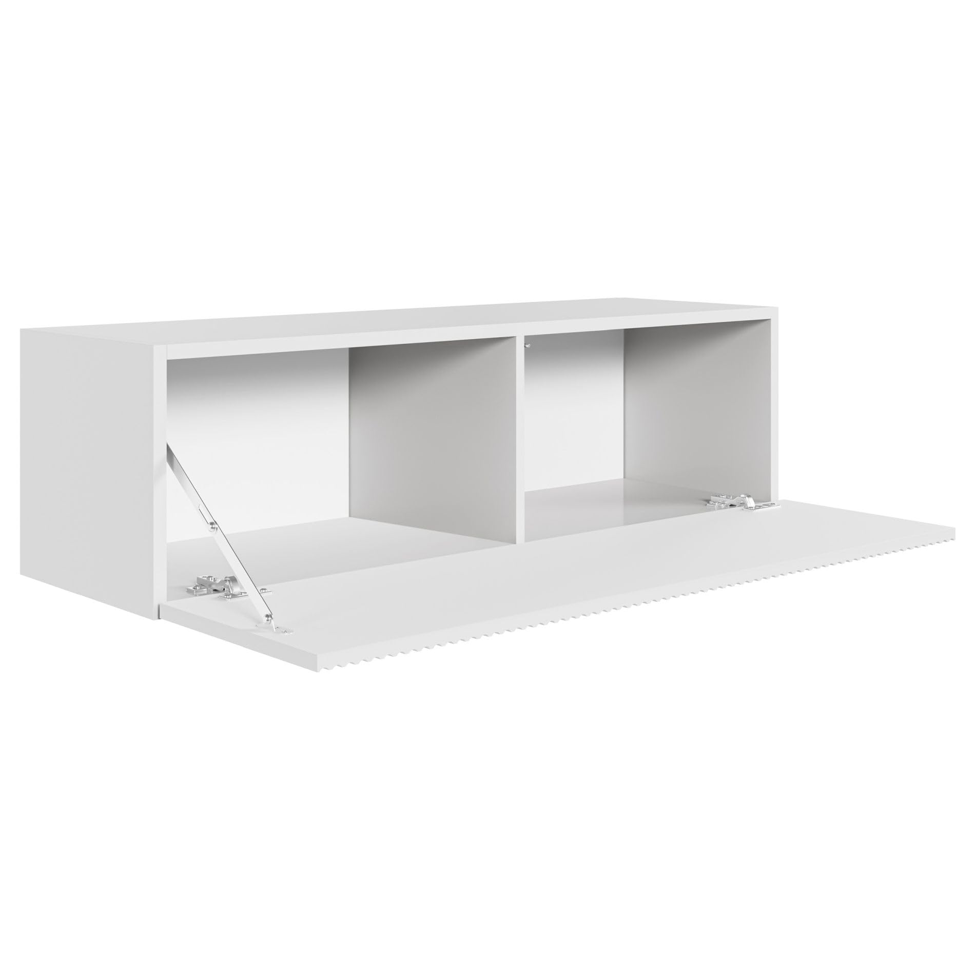 Selsey Meuble TV Suspendu 100 cm Blanc Mat Design Moderne – Rangement à 2 Compartiments Façade Rainurée Idéal Déco Élégante et Contemporaine Salon/Chambre Panneau Laminé/MDF Solide