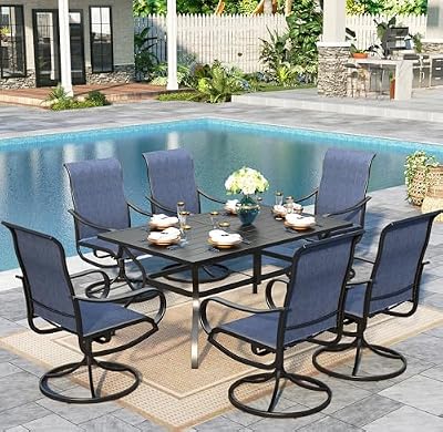 Sophia & William Outdoor Dining Set Patio Dining Set for 6 Outdoor Table and Chairs 7 Pieces Outdoor Patio Set with Swivel Patio Chairs 60"x 38" Metal Table for Garden Pool All Weather Blue