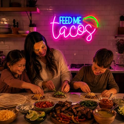 Image of Feed Me Tacos Neon Sign Led Neon Lights Neon Signs for Wall Decor Light Up Sign for Birthday Party Club Gift