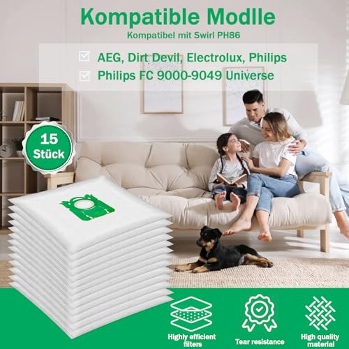 15 Staubsaugerbeutel für Swirl PH86 staubsaugerbeutel, Kompatibel mit AEG, Electrolux