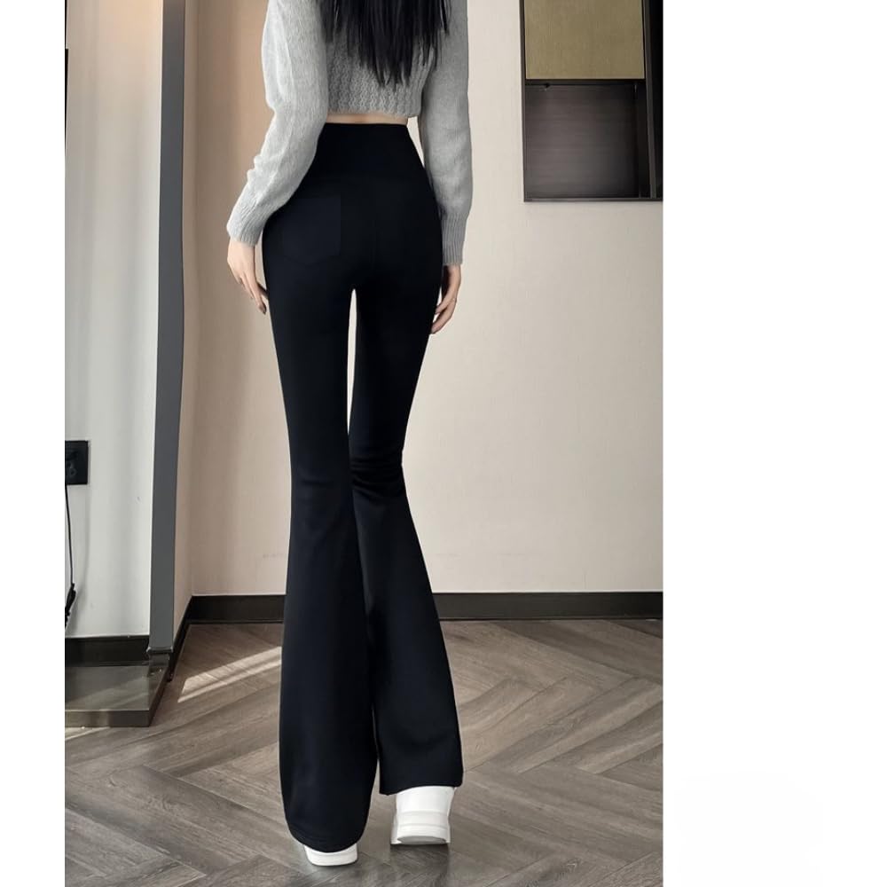 Collant Termici Donna Abbigliamento da Donna Svasato Autunno Autunno E Inverno Lungo Gambing Caldi Senza Piena Anca -Modello di Base-XXL-Nero