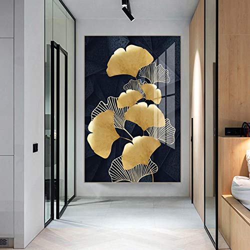 Impression toile feuille plante dorée triptyque abstrait haut rendu