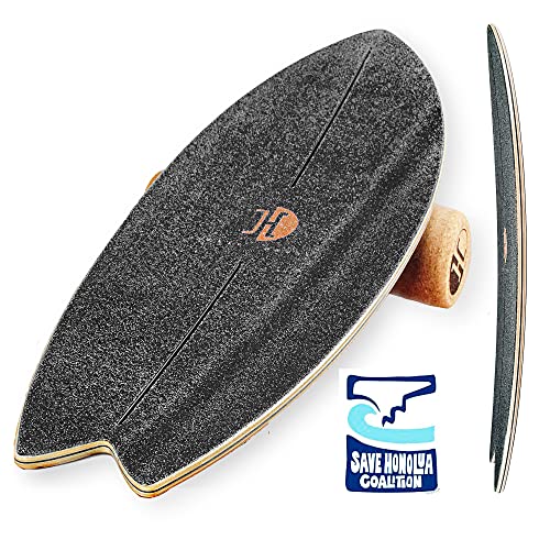 Surf Balanceboard Ocean Rocker Black - Tabla de equilibrio curva, con forma de rocker, entrenador de equilibrio interior y tabla de trucos para niños y adultos con rodillo de corcho