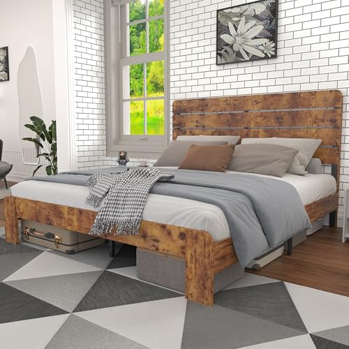 Arhatreya Holzbett 180x200 cm, Doppelbett Holzbettgestell mit Eisenlattenrost und Hohem Kopfteil, Bett für Erwachsene Schlafzimmer (Ohne Matratze)