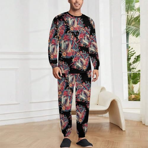 Horse Flowers Butterflies Mens Pajamas Set Long Sleeve Sleepwear Pjs Set Shirts And Bottoms Sleep Sets Loungwear2