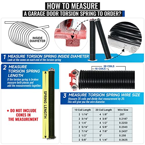 Pair of 2" Garage Door Torsion Springs Set with Non-Slip Winding Bars & Gloves, High Precision Electrophoresis Oil-Free Black Coated for Replacement, MIN 16,000 Cycles (0.207x 2" x 20'')