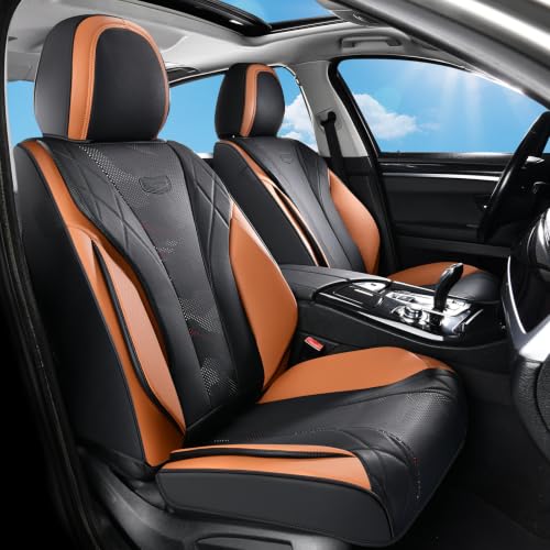 Image of Coverado Automotive Seat Covers, Car Leather Seat Covers Fullset, BlackBrown Universal Car Seat Covers, Breathable Car Seat Cushion for Most Cars