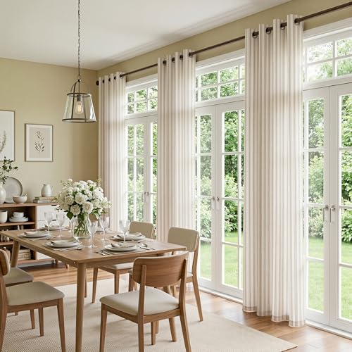 Image of MYSKY HOME Taupe Striped Linen Curtains 84 Inches Long Light Filtering Neutral Curtains for Bedroom Living Room Farmhouse Rustic Cottage Core Tan Ticking Patterned, Grommet, 2 Panels, 52 inch Wide