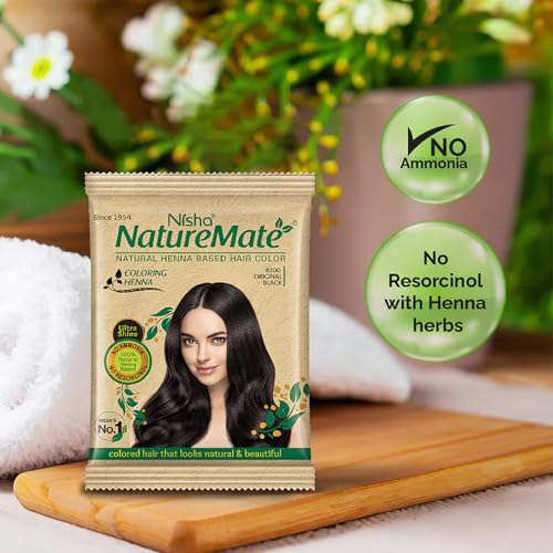 Image of Nisha Nature Mate Henna-Based Hair Color Powder 10g Sachet Pack of 10 - Original Black | Ammonia-Free Formula | Perfect for Safe, Gentle Hair Coloring at Home