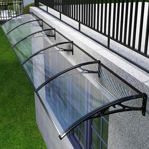 Auvent de porte 60x520 cm en polycarbonate transparent avec support aluminium robuste - 2