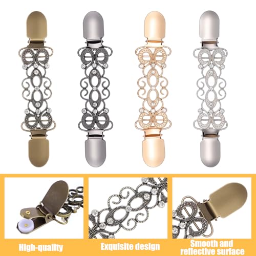 LIQWEI 4 Stück Kleid Cinch Clip, Cardigan Clip Vintage Strickjacke Clips Pullover Clips Einstellclip Für Pullover Legierung Cardiganclip Waistclip Für Umhang Jacke Mantel