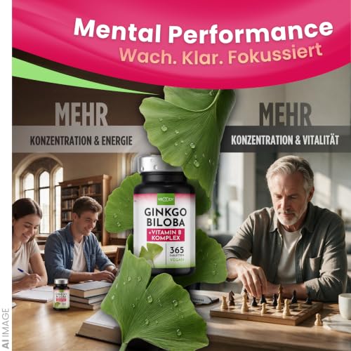 Ginkgo Biloba 6000mg pro Tablette, 365 Stück - Preis-Leistungs-Sieger + B-Vitamin Power Komplex, ohne Zusätze, Laborgeprüft… – Ansicht 9