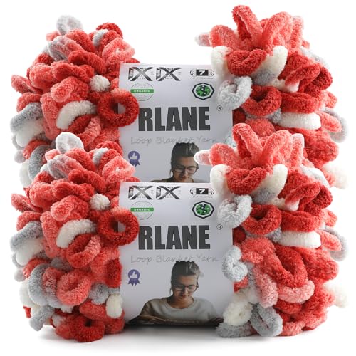 Image of Loop Yarn for Finger Knitting Soft - Chunky Yarn for Hand Knitting - 2 Pack of 180 G /6.4 Oz - #7 Jumbo - 18 Yards - Chenille Blanket Yarn for Crocheting Blankets (2, Red - Gray - White)