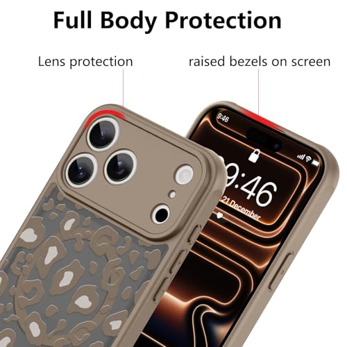 Image of KANGHAR Case for iPhone 17 Pro Max Brown Leopard Printed Pattern | Compatible with Magsafe Cute Cheetah Protective Magnetic Case for Girls Women 6.9 inch