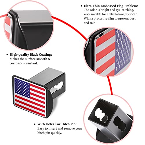 Czc Auto American Flag Trailer Hitch Cover Aluminum Usa U.s. Flag Towing Receiver Plug Cover, Metal Emblem Guard For Pickup Truck Car Suv, Heavy Duty Tube Plug Insert Fits 2" Receiver #TOP3
