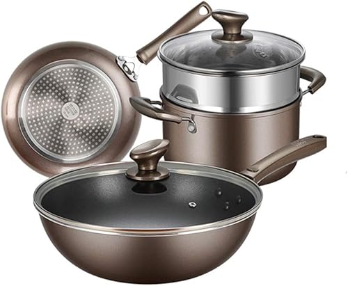 DNATS 3Pcs Cookware Set Non-stick Cookware Frying Pan Cooking Pot Pan Saucepan with Glass Lid