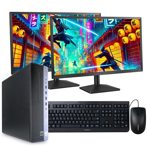 HP EliteDesk 800 G4 PC Computer, Intel i5-8500, Crucial 32GB DDR4 RAM, 1TB NVMe M.2, Windows 11 Pro, Internal WiFi 6 AX200, Cherry Keyboard & Mouse, Dual 24' LCD (Renewed) (800G4 + Dual 24' LCD Setup)